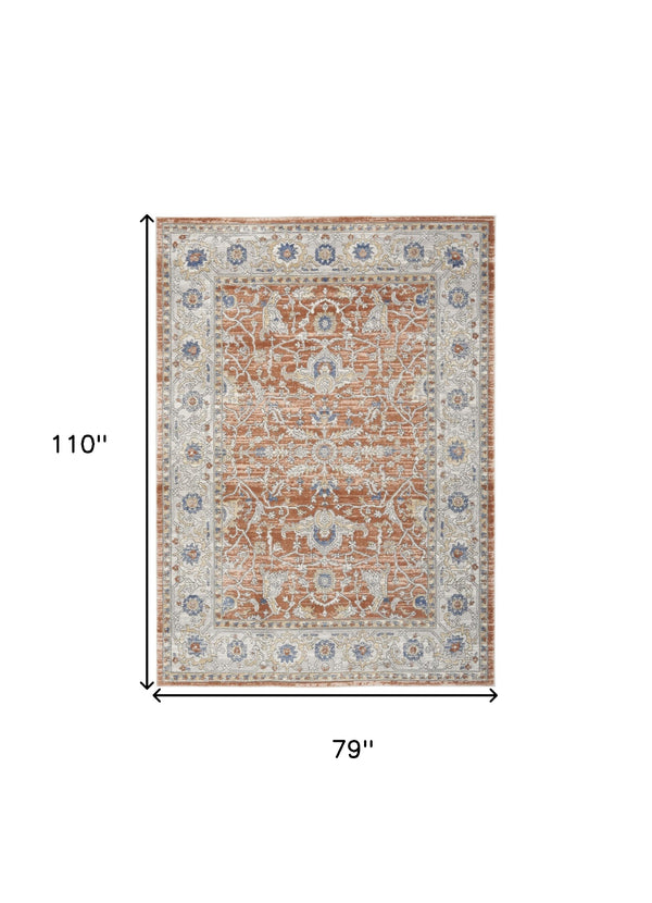 Homeroots 7' X 9' Gray And Red Oriental Power Loom Area Rug  Polypropylene,Polyester 533549