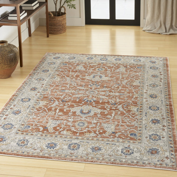 HomeRoots 7' Elegant Gray and Red Oriental Power Loom Area Rug - Timeless Style for Any Room Décor 7' X 9' 533549