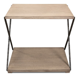 Sarreid Nathanial Side Table - Flaky Pine Finish With Hand Forged Iron Legs For Rustic Elegance In Your Home Beige  53354