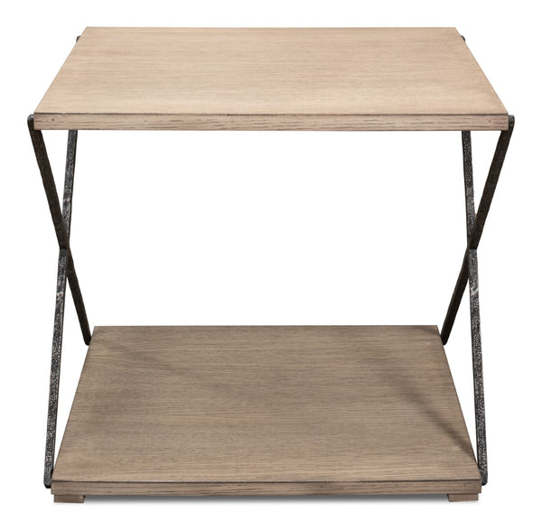 Sarreid Nathanial Side Table - Flaky Pine Finish With Hand Forged Iron Legs For Rustic Elegance In Your Home Beige  53354