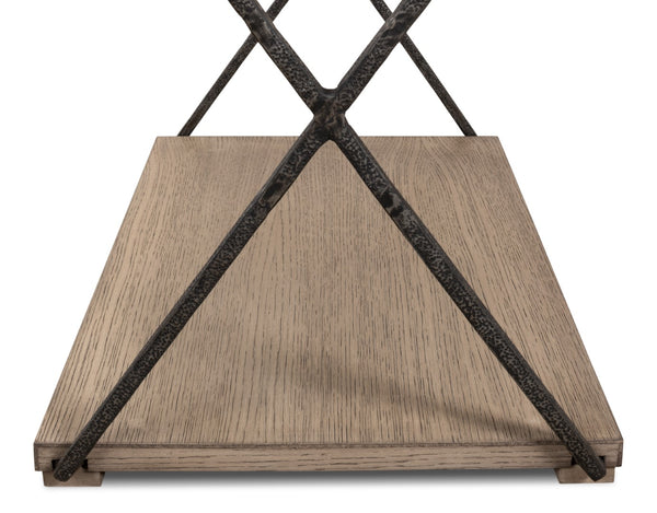 Sarreid Nathanial Side Table - Flaky Pine Finish With Hand Forged Iron Legs For Rustic Elegance In Your Home Beige  53354