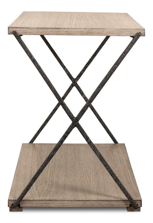 Sarreid Nathanial Side Table - Flaky Pine Finish With Hand Forged Iron Legs For Rustic Elegance In Your Home Beige  53354