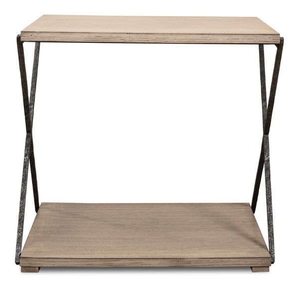 Sarreid Nathanial Side Table - Flaky Pine Finish With Hand Forged Iron Legs For Rustic Elegance In Your Home Beige  53354