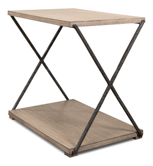 Sarreid Nathanial Side Table - Flaky Pine Finish With Hand Forged Iron Legs For Rustic Elegance In Your Home Beige  53354