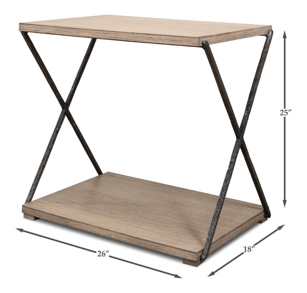 Sarreid Nathanial Side Table - Flaky Pine Finish With Hand Forged Iron Legs For Rustic Elegance In Your Home Beige  53354