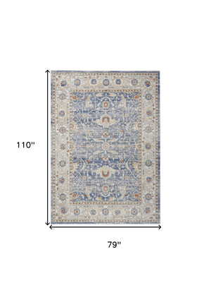 Homeroots 7' X 9' Blue And Gray Oriental Power Loom Area Rug  Polypropylene,Polyester 533550