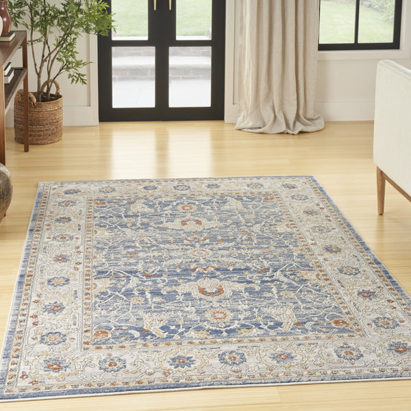 Homeroots 7' X 9' Blue And Gray Oriental Power Loom Area Rug  Polypropylene,Polyester 533550