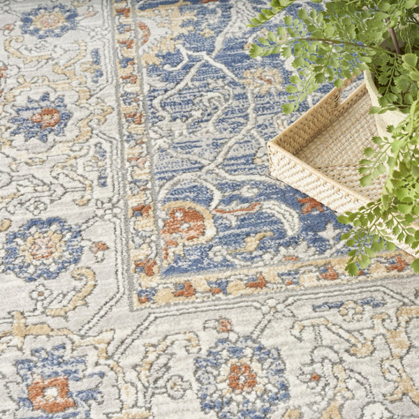 HomeRoots 7' Blue and Gray Oriental Area Rug – Timeless Persian Design for Elegant Living Spaces and Durability 7' X 9' 533550