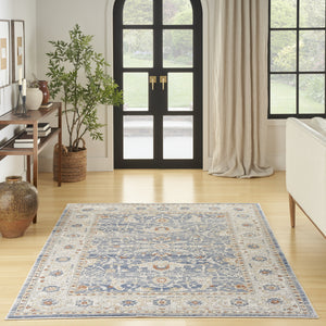 Homeroots 7' X 9' Blue And Gray Oriental Power Loom Area Rug  Polypropylene,Polyester 533550