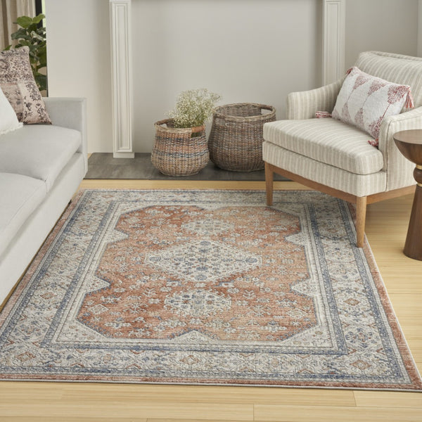 HomeRoots 7' Elegant Gray and Red Medallion Area Rug – Timeless Persian Design for Stylish Home Décor 7' X 9' 533551