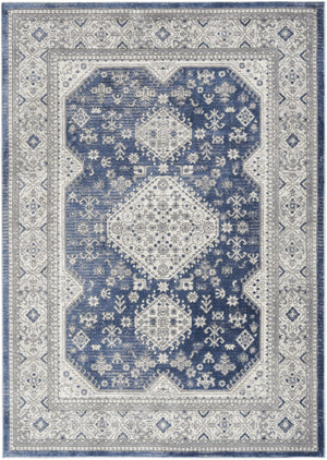 Homeroots 7' X 9' Blue And Gray Medallion Power Loom Area Rug  Polypropylene,Polyester 533552
