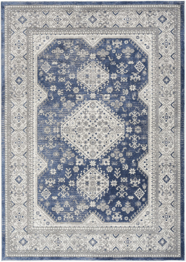 Homeroots 7' X 9' Blue And Gray Medallion Power Loom Area Rug  Polypropylene,Polyester 533552