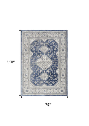 Homeroots 7' X 9' Blue And Gray Medallion Power Loom Area Rug  Polypropylene,Polyester 533552