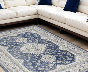 Homeroots 7' X 9' Blue And Gray Medallion Power Loom Area Rug  Polypropylene,Polyester 533552