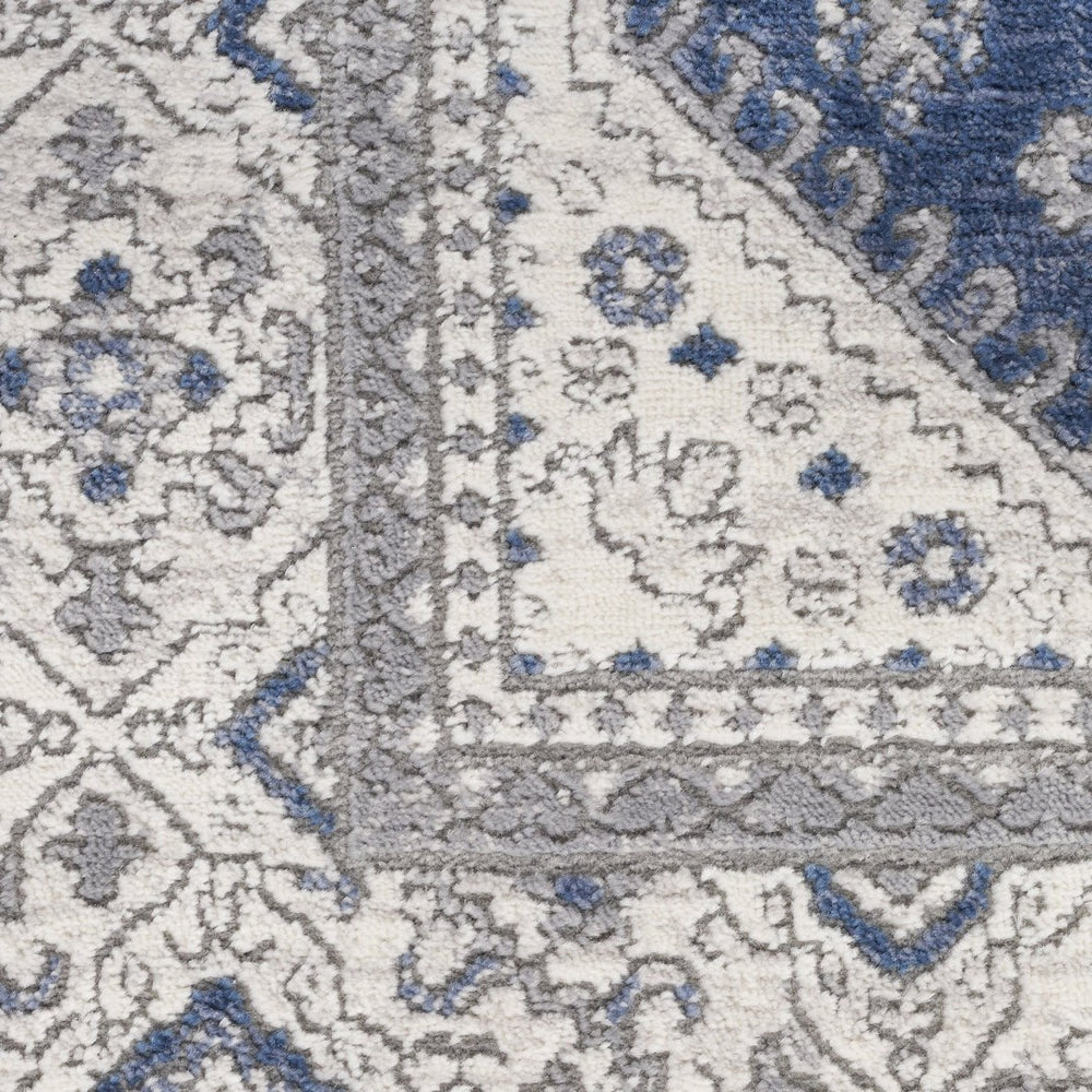 HomeRoots 7' Blue and Gray Medallion Area Rug - Elegant Power-Loomed Design for Living Rooms and High Traffic Spaces 7' X 9' 533552