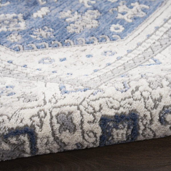 Homeroots 7' X 9' Blue And Gray Medallion Power Loom Area Rug  Polypropylene,Polyester 533552