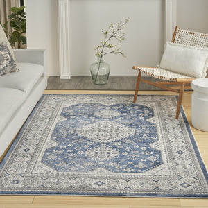 Homeroots 7' X 9' Blue And Gray Medallion Power Loom Area Rug  Polypropylene,Polyester 533552
