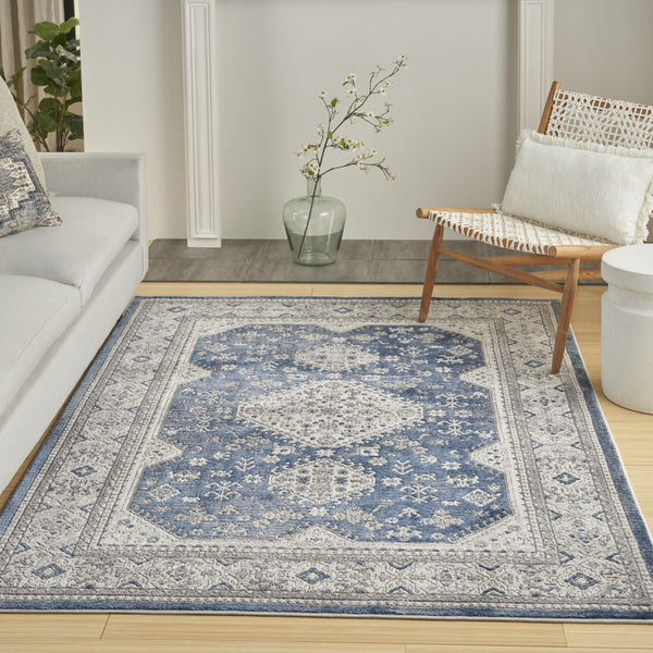 Homeroots 7' X 9' Blue And Gray Medallion Power Loom Area Rug  Polypropylene,Polyester 533552
