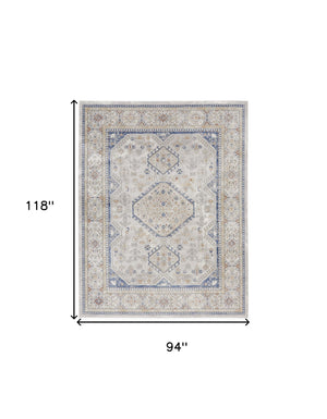 Homeroots 8' X 10' Blue And Gray Medallion Power Loom Area Rug  Polypropylene,Polyester 533556