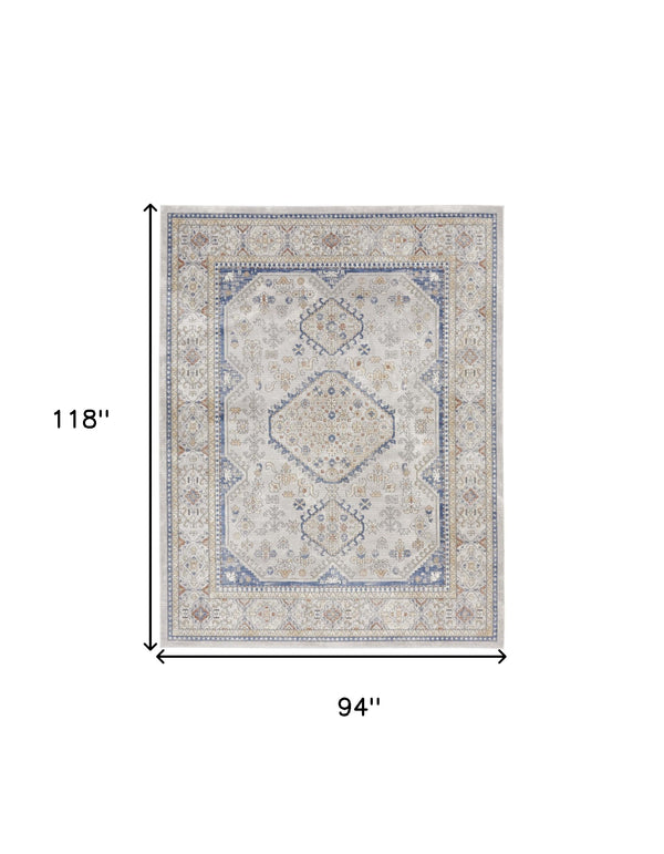 Homeroots 8' X 10' Blue And Gray Medallion Power Loom Area Rug  Polypropylene,Polyester 533556