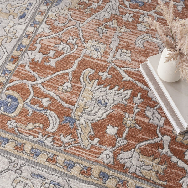 HomeRoots 7' Elegant Gray and Red Oriental Power Loom Area Rug - Timeless Style for Any Room Décor 8' X 10' 533557