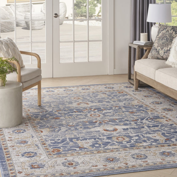 HomeRoots 8' Blue and Gray Oriental Power Loom Area Rug - Timeless Elegance for Living Spaces and Durability 8' X 10' 533558