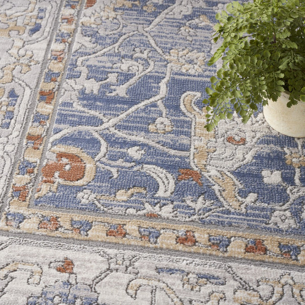 HomeRoots 8' Blue and Gray Oriental Power Loom Area Rug - Timeless Elegance for Living Spaces and Durability 8' X 10' 533558