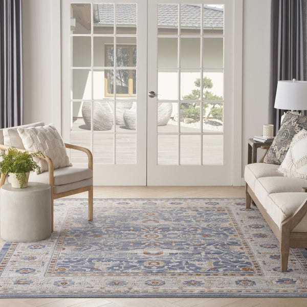 HomeRoots 8' Blue and Gray Oriental Power Loom Area Rug - Timeless Elegance for Living Spaces and Durability 8' X 10' 533558