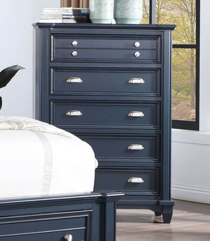 English Elm Transitional Solid Wood Chest with Five Smooth Glide Drawers, Felt-Lined Top, Timeless Design Slate Blue 21 L x 41 W x 59 H B2741P369410