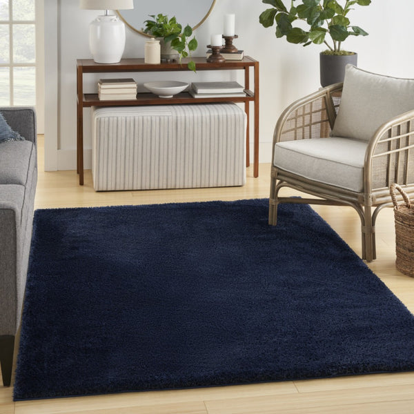 HomeRoots 5' Plush Navy Blue Shag Area Rug - Retro-Modern Style for Cozy Living Spaces, Soft Underfoot Comfort 5' X 7' 533573