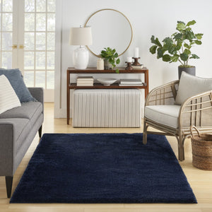 HomeRoots 5' Plush Navy Blue Shag Area Rug - Retro-Modern Style for Cozy Living Spaces, Soft Underfoot Comfort 5' X 7' 533573