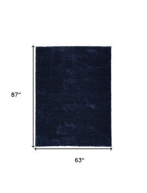 Homeroots 5' X 7' Navy Blue Shag Power Loom Area Rug  Polyester 533573