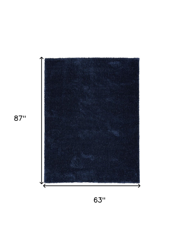 Homeroots 5' X 7' Navy Blue Shag Power Loom Area Rug  Polyester 533573