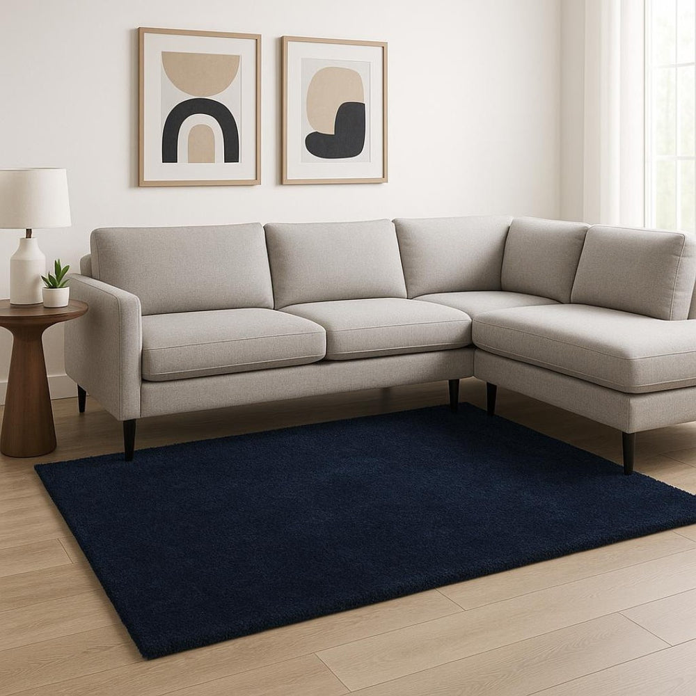 HomeRoots 5' Plush Navy Blue Shag Area Rug - Retro-Modern Style for Cozy Living Spaces, Soft Underfoot Comfort 8' X 10' 533577