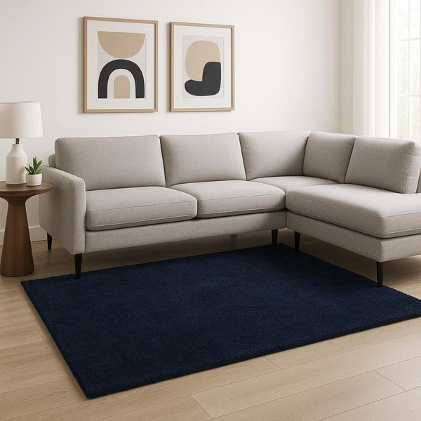HomeRoots 5' Plush Navy Blue Shag Area Rug - Retro-Modern Style for Cozy Living Spaces, Soft Underfoot Comfort 8' X 10' 533577