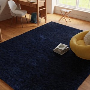HomeRoots 5' Plush Navy Blue Shag Area Rug - Retro-Modern Style for Cozy Living Spaces, Soft Underfoot Comfort 8' X 10' 533577