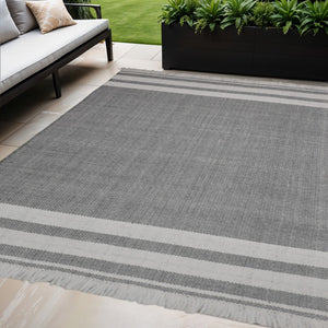 HomeRoots 5' Handmade Striped Area Rug - Durable, Water-Resistant, Stylish for Indoor & Outdoor Spaces 5' x 7' Dark Gray 533578