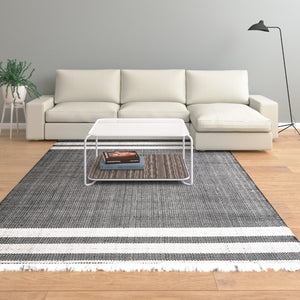 Homeroots 5' X 7' Gray Striped Handmade Stain Resistant Non Skid Indoor Outdoor Area Rug Dark Gray 100% Pet 533578