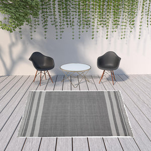 Homeroots 8' X 10' Gray Striped Handmade Stain Resistant Non Skid Indoor Outdoor Area Rug Dark Gray 100% Pet 533579