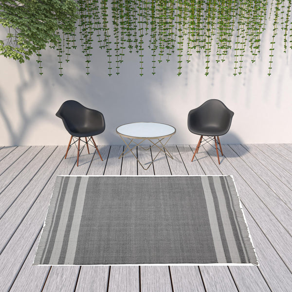Homeroots 8' X 10' Gray Striped Handmade Stain Resistant Non Skid Indoor Outdoor Area Rug Dark Gray 100% Pet 533579