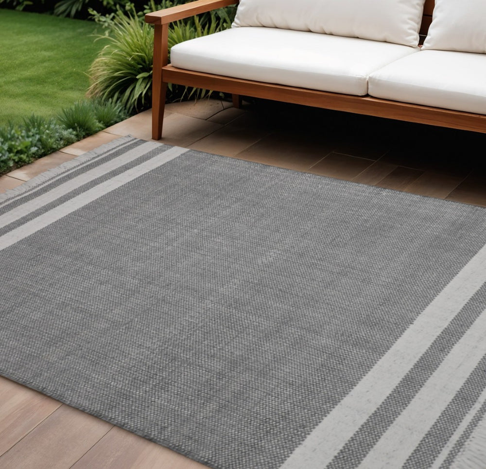 HomeRoots 5' Handmade Striped Area Rug - Durable, Water-Resistant, Stylish for Indoor & Outdoor Spaces 9' x 12' Dark Gray 533580