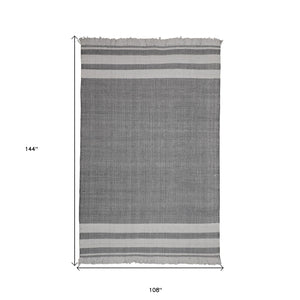 Homeroots 9' X 12' Gray Striped Handmade Stain Resistant Non Skid Indoor Outdoor Area Rug Dark Gray 100% Pet 533580