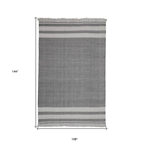 Homeroots 9' X 12' Gray Striped Handmade Stain Resistant Non Skid Indoor Outdoor Area Rug Dark Gray 100% Pet 533580