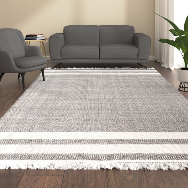 Homeroots 5' X 7' Gray Striped Handmade Stain Resistant Non Skid Indoor Outdoor Area Rug Gray 100% Pet 533581