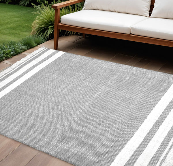 HomeRoots 5' Handmade Striped Area Rug - Durable, Water-Resistant, Stylish for Indoor & Outdoor Spaces 8' x 10' Gray 533582