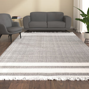 Homeroots 8' X 10' Gray Striped Handmade Stain Resistant Non Skid Indoor Outdoor Area Rug Gray 100% Pet 533582