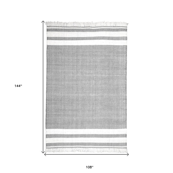 Homeroots 9' X 12' Gray Striped Handmade Stain Resistant Non Skid Indoor Outdoor Area Rug Gray 100% Pet 533583