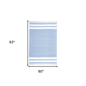 Homeroots 5' X 7' Blue Striped Handmade Stain Resistant Non Skid Indoor Outdoor Area Rug Blue 100% Pet 533584
