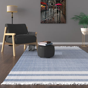 Homeroots 8' X 10' Blue Striped Handmade Stain Resistant Non Skid Indoor Outdoor Area Rug Blue 100% Pet 533585