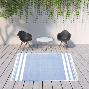 Homeroots 8' X 10' Blue Striped Handmade Stain Resistant Non Skid Indoor Outdoor Area Rug Blue 100% Pet 533585